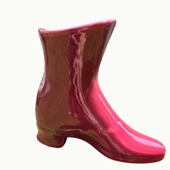 Red Victorian Shoe Planter Retro Pottery Decor - Picture 6 of 10